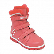 Ботинки ортопедические Ортобум с мехом для девочек 81055-02 коралловый/розовый.